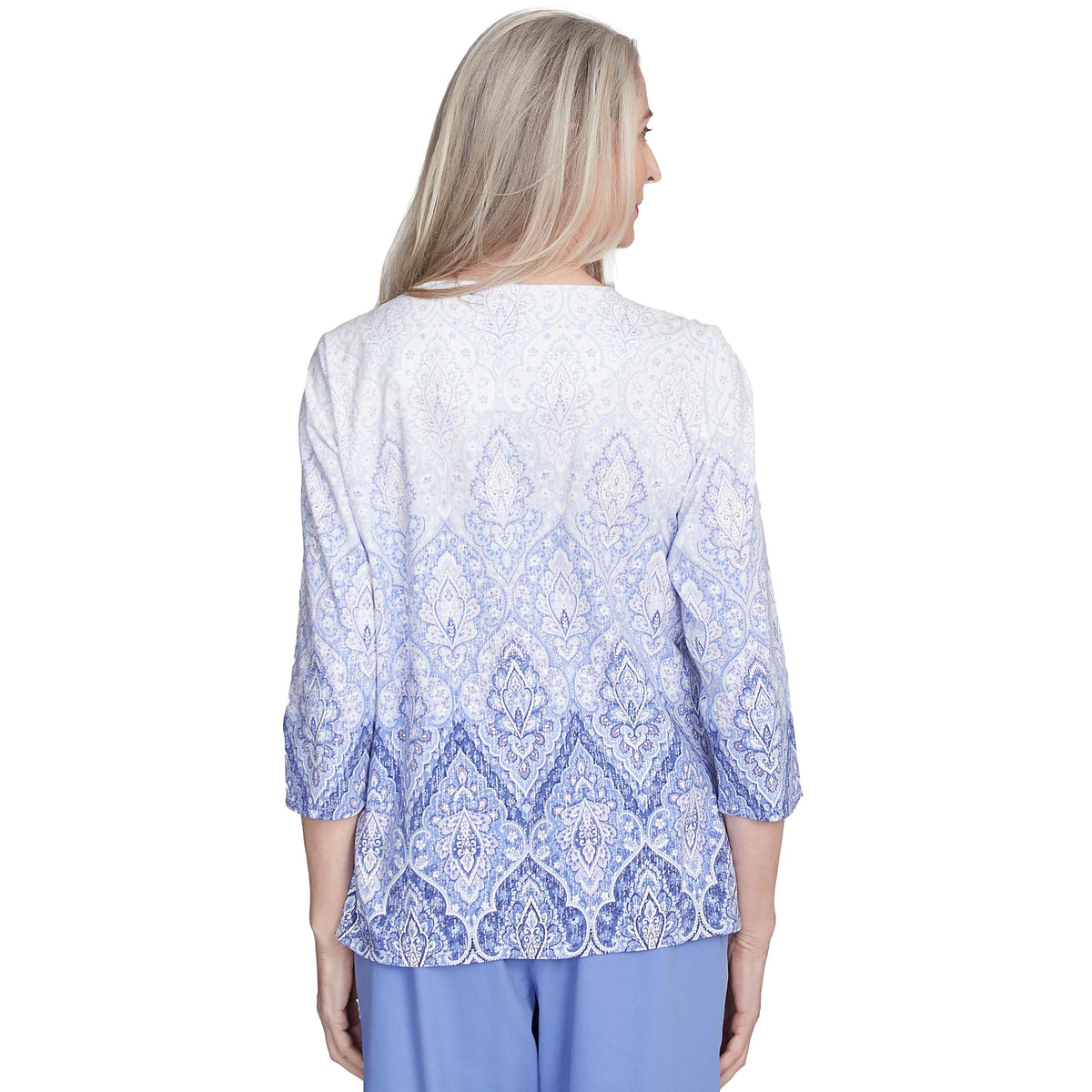 Alfred Dunner Ombr Medallion Print Cotton Top (US, Alpha, X-Large, Regular, Petite, Petite, Iris)