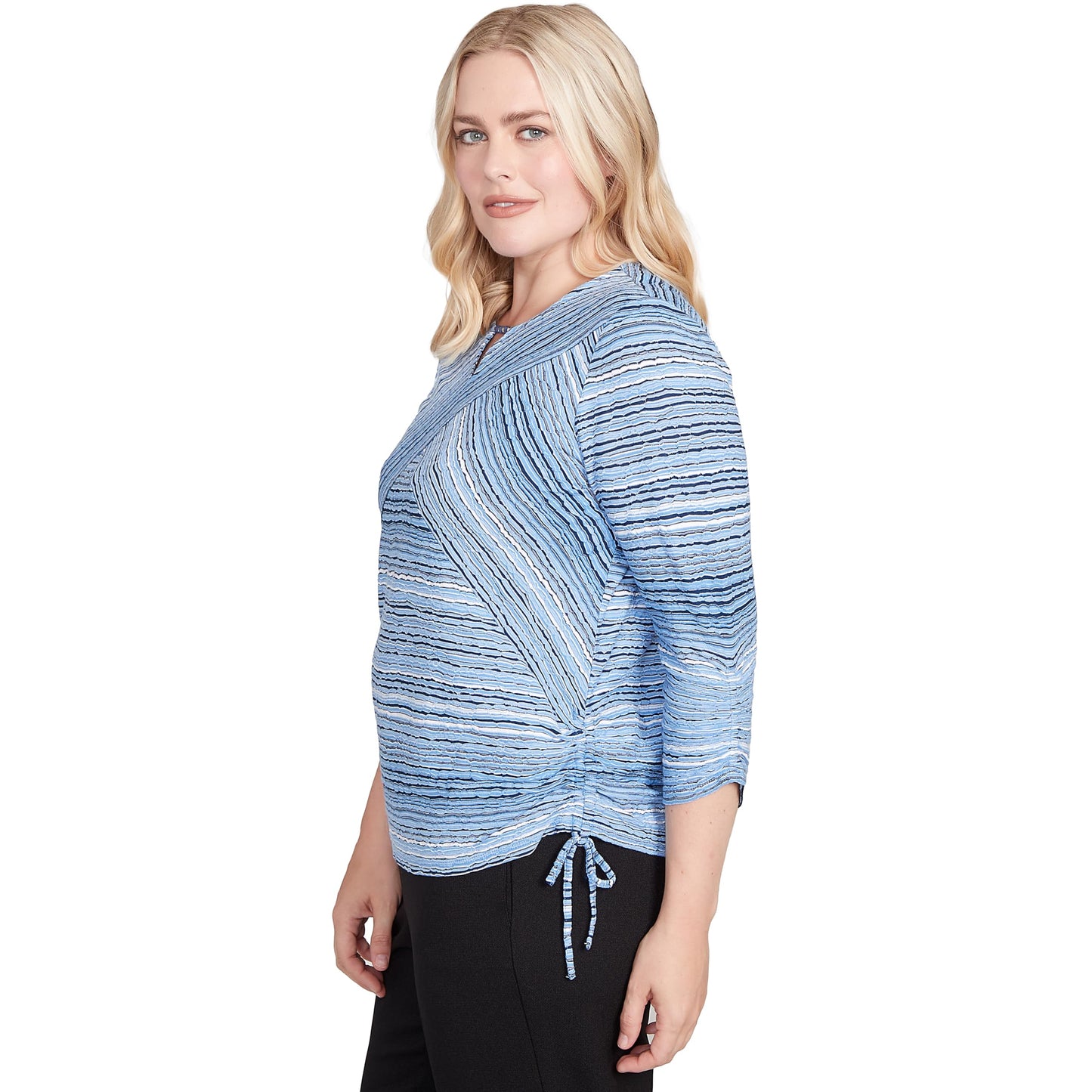 Alfred Dunner Women's Plus-Size Spliced Textured Stripe Knit Top Size 3X Perriwinkle