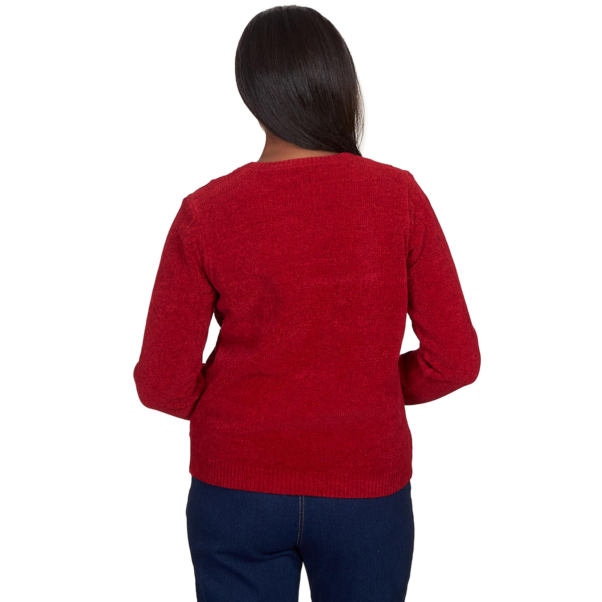 Alfred Dunner Classic Crew Neck Chenille Pullover Sweater (US, Alpha, X-Large, Regular, Regular, Standard, Red)