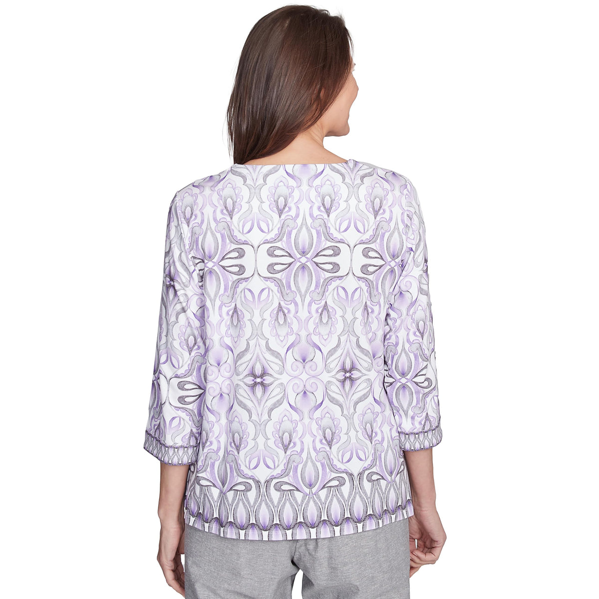 Alfred Dunner Crystal Springs Multicolor Square Neck and Border Medallion Cotton Top (US, Alpha, Small, Regular, Regular, Standard, Multi)