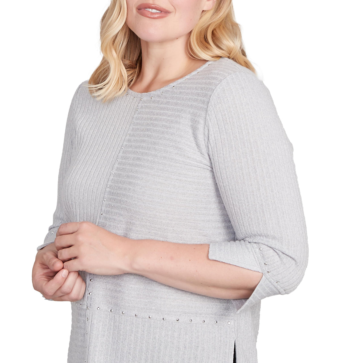 Alfred Dunner Women's Heat Set Embellished Solid Knit Top
