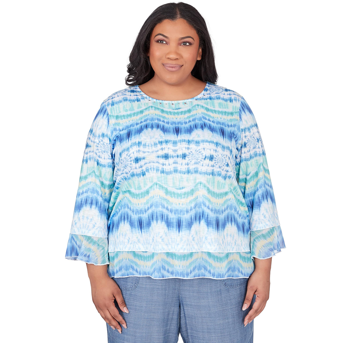 Alfred Dunner Tie Die Biadre Polyester Light Weight Top (US, Alpha, 3X, Plus, Regular, Plus Size, Multi)
