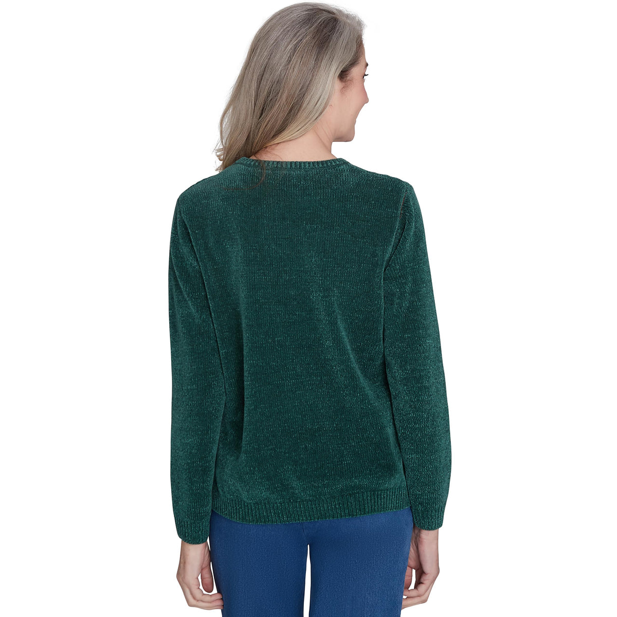 Alfred Dunner Classic Crew Neck Chenille Pullover Sweater (US, Alpha, X-Large, Regular, Petite, Petite, Pine)