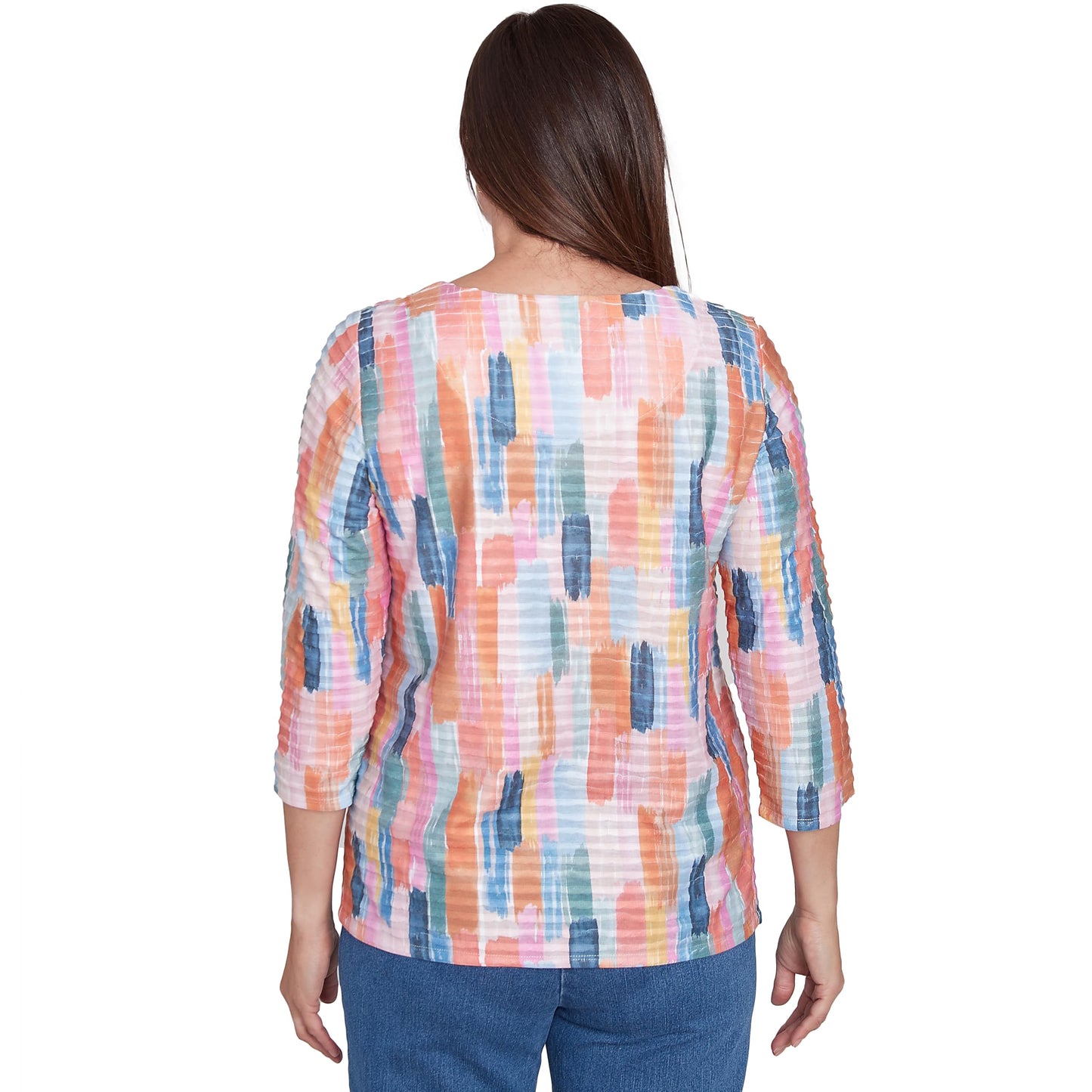Alfred Dunner Free Spririt Brushstrokes Mini Ruffles All Polyester Tops (US, Alpha, Medium, Regular, Regular, Standard, Coral)
