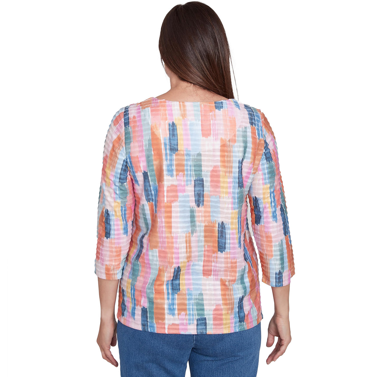 Alfred Dunner Free Spririt Brushstrokes Mini Ruffles All Polyester Tops (US, Alpha, Medium, Regular, Regular, Standard, Coral)