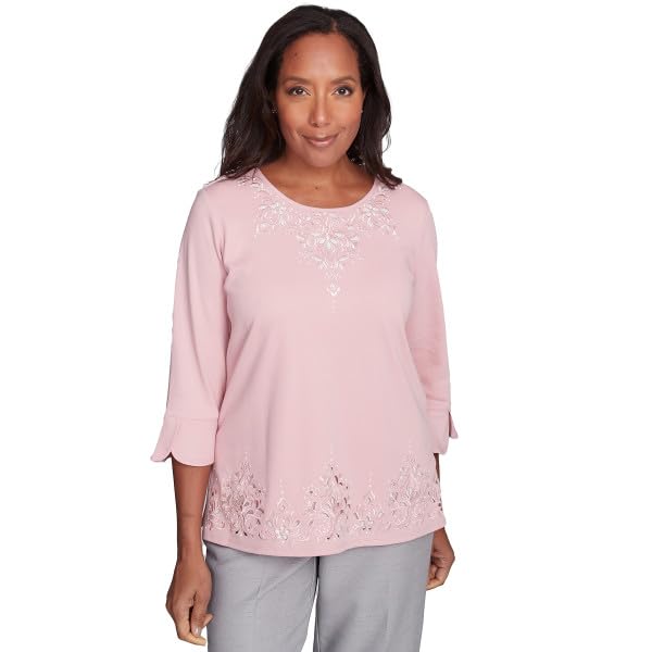 Alfred Dunner Women's Estate of Mind Lace Cutout Split Sleeve Top