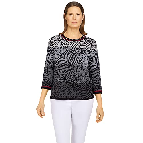 Alfred Dunner Women's Ombre Animal Jacquard Sweater