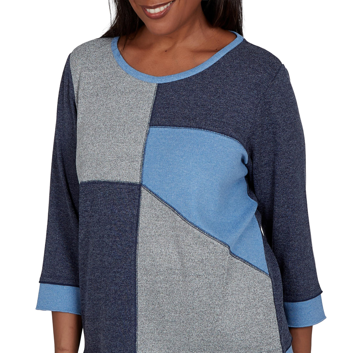 Alfred Dunner Women's Heathered Colorblock Knit Top, Denim, XL
