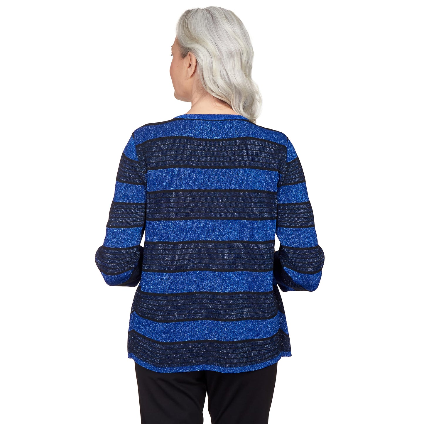 Alfred Dunner Classics Chevron Strip Metalic 2 for 1 Sweater (US, Alpha, Medium, Regular, Petite, Petite, Royal)