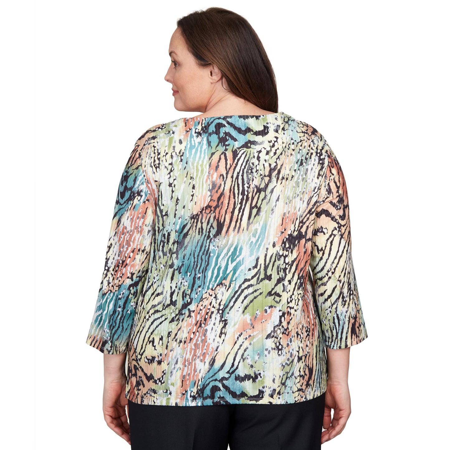 Alfred Dunner Classic Light Weight Animal Print Polyester Top Multi