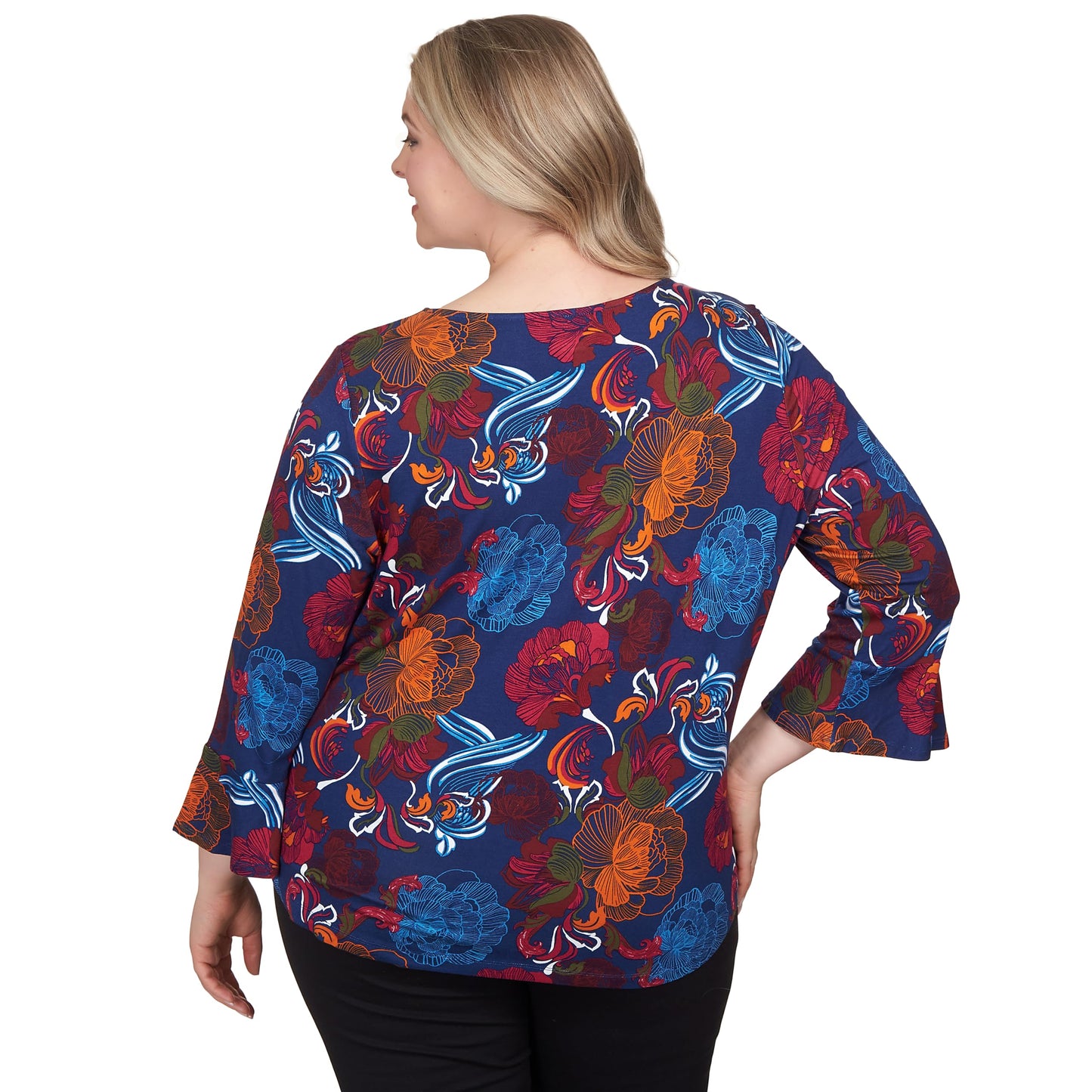 Ruby Rd. Must Have Rayon Floral Top with Bell Sleeve Washable