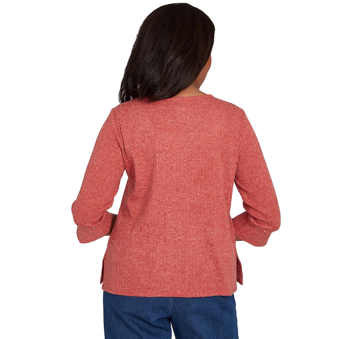 Alfred Dunner Women's Petite Embellished Spliced Solid Top, Size PM, Spice
