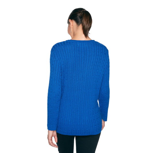 Alfred Dunner Classics Pullover Sweater Cable Stitch Pointelle Cotton/Acrylic (Size 1X)