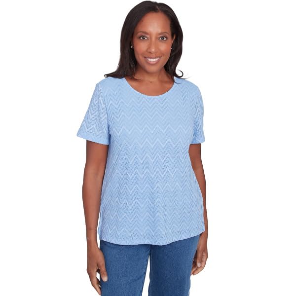 Alfred Dunner Women's Textured Chevron Lace Back Tee White