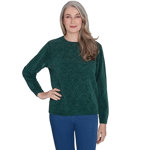 Alfred Dunner Classic Crew Neck Chenille Pullover Sweater