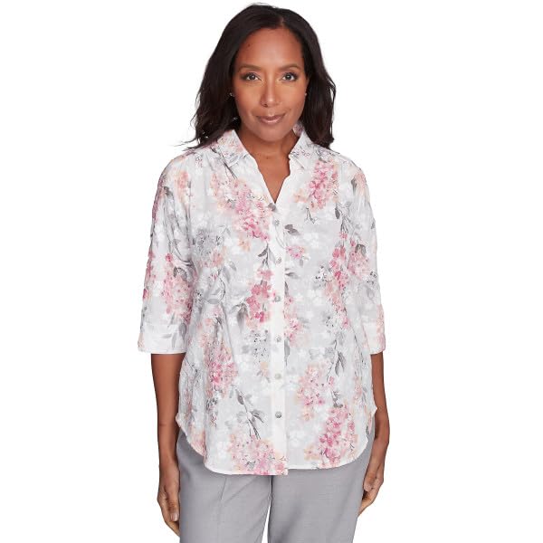 Alfred Dunner Estate of Mind Cotton Hydrengeas Eyelet Button Down Blouse