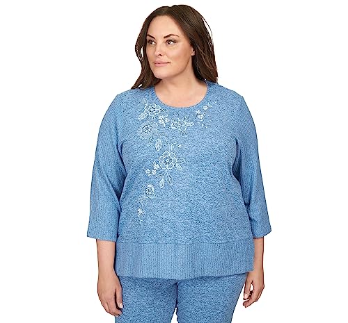 Alfred Dunner Comfort Zone Floral Embroidered with Slit Hem and Ribbed Sleeve