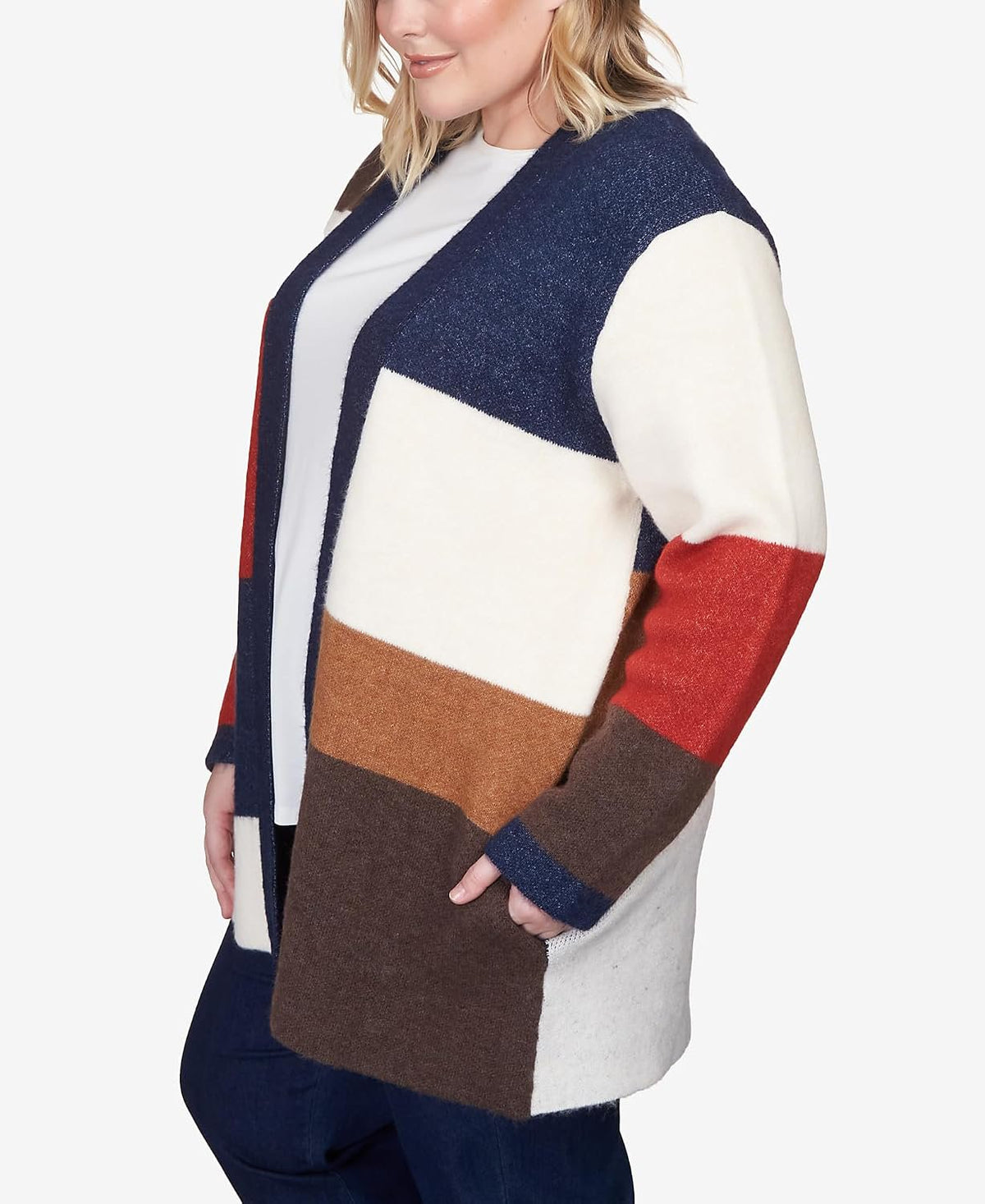 Alfred Dunner Women's Plus-Size Autumn Colorblock Cardigan Size 3X Multi