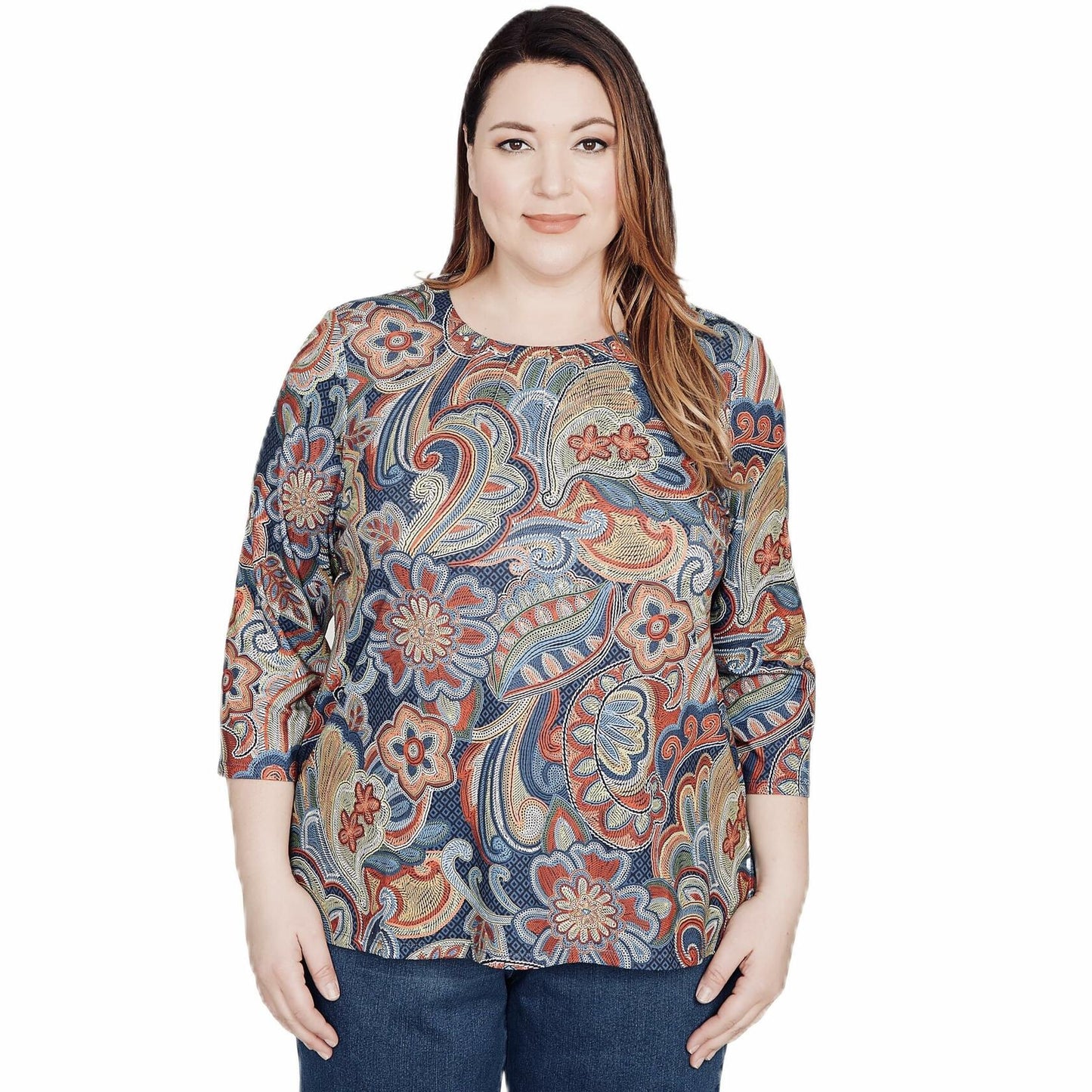 Alfred Dunner Stiched Floral Batik Polyester Top