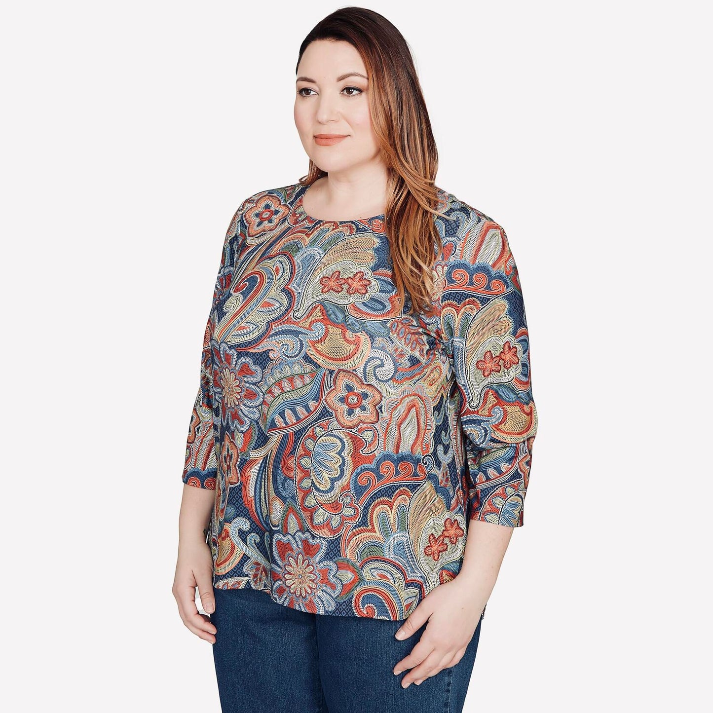 Alfred Dunner Stiched Floral Batik Polyester Top