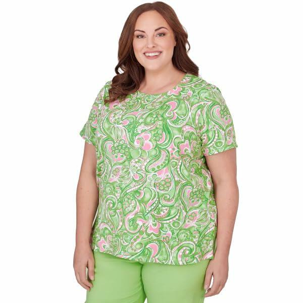 Alfred Dunner Key Item Paisley Cotton Short Sleeve Top