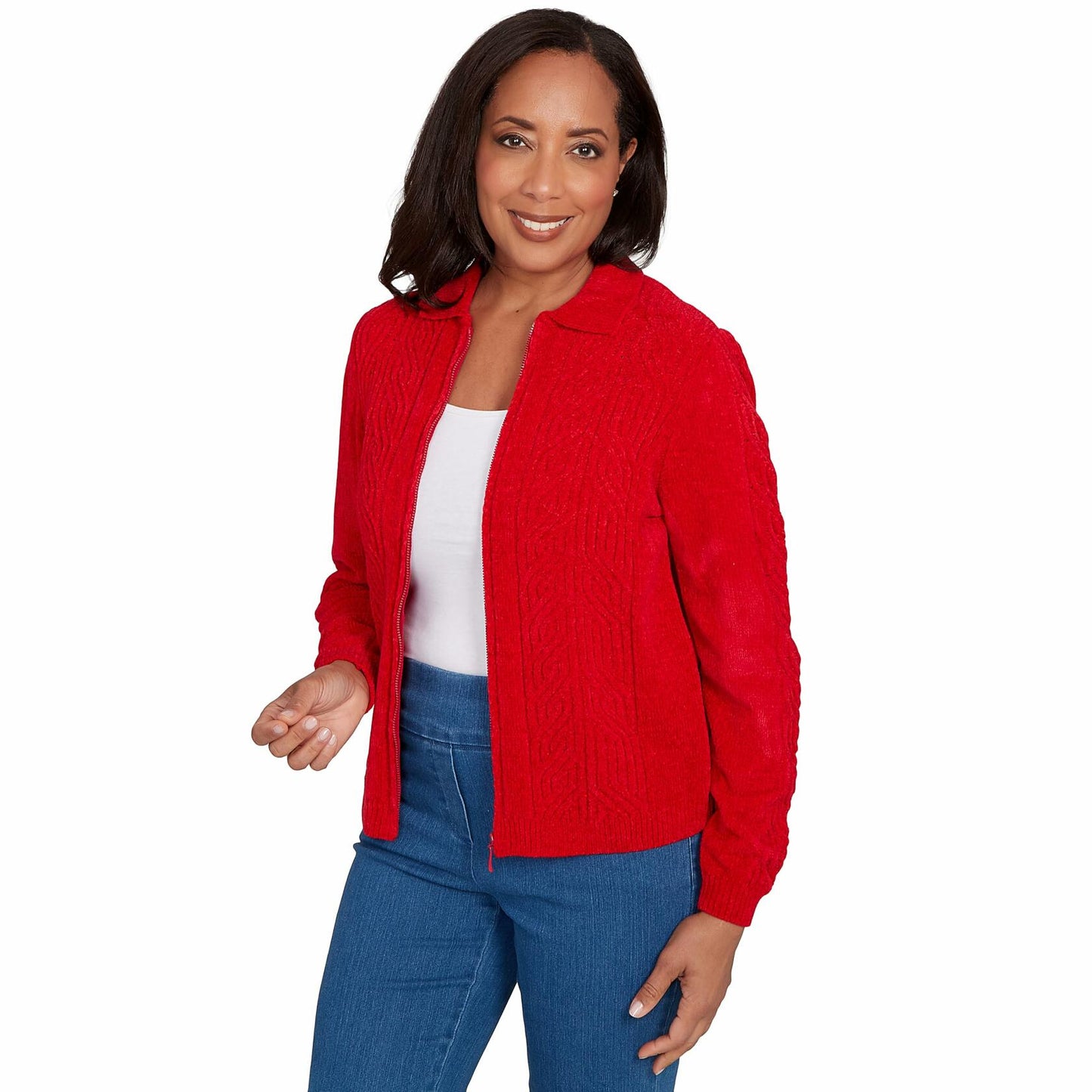Alfred Dunner Chenille Zip Front Cardigan