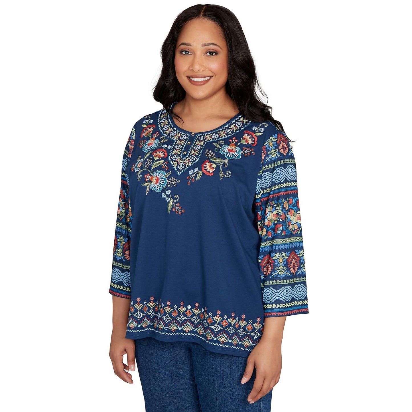 Alfred Dunner Sunset Canyon Floral Embroidery with Print Sleeve