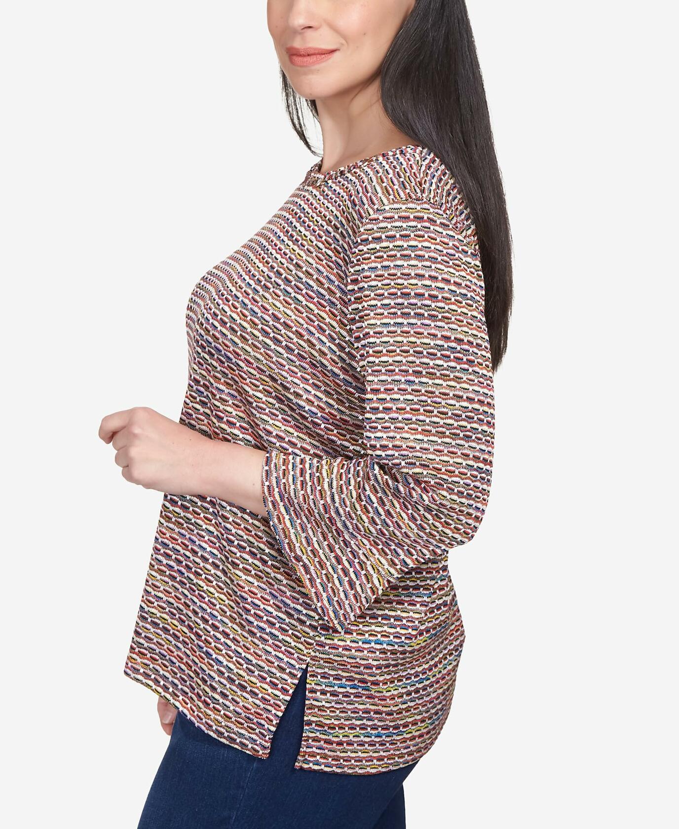 Alfred Dunner Women's Petite Space Dye Stripe Flutter Sleeve Top