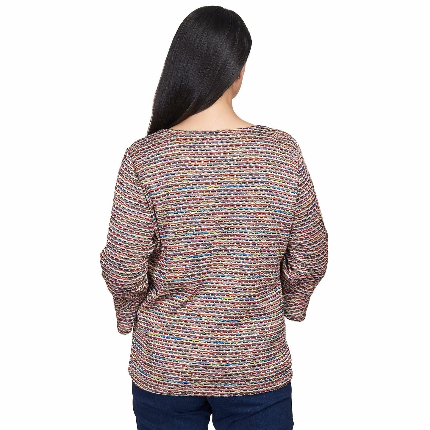 Alfred Dunner Women's Petite Space Dye Stripe Flutter Sleeve Top