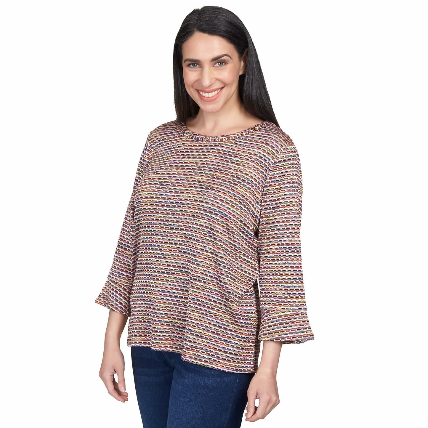 Alfred Dunner Women's Petite Space Dye Stripe Flutter Sleeve Top