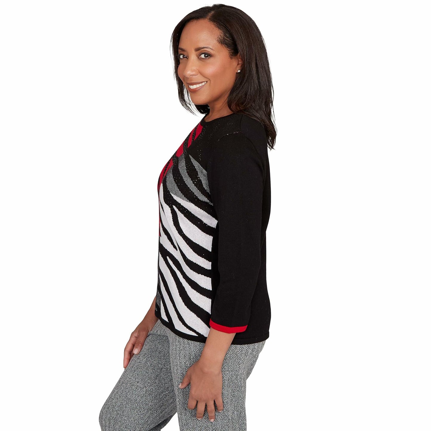 Alfred Dunner Jet Setter Zebra Colorblock Sweater