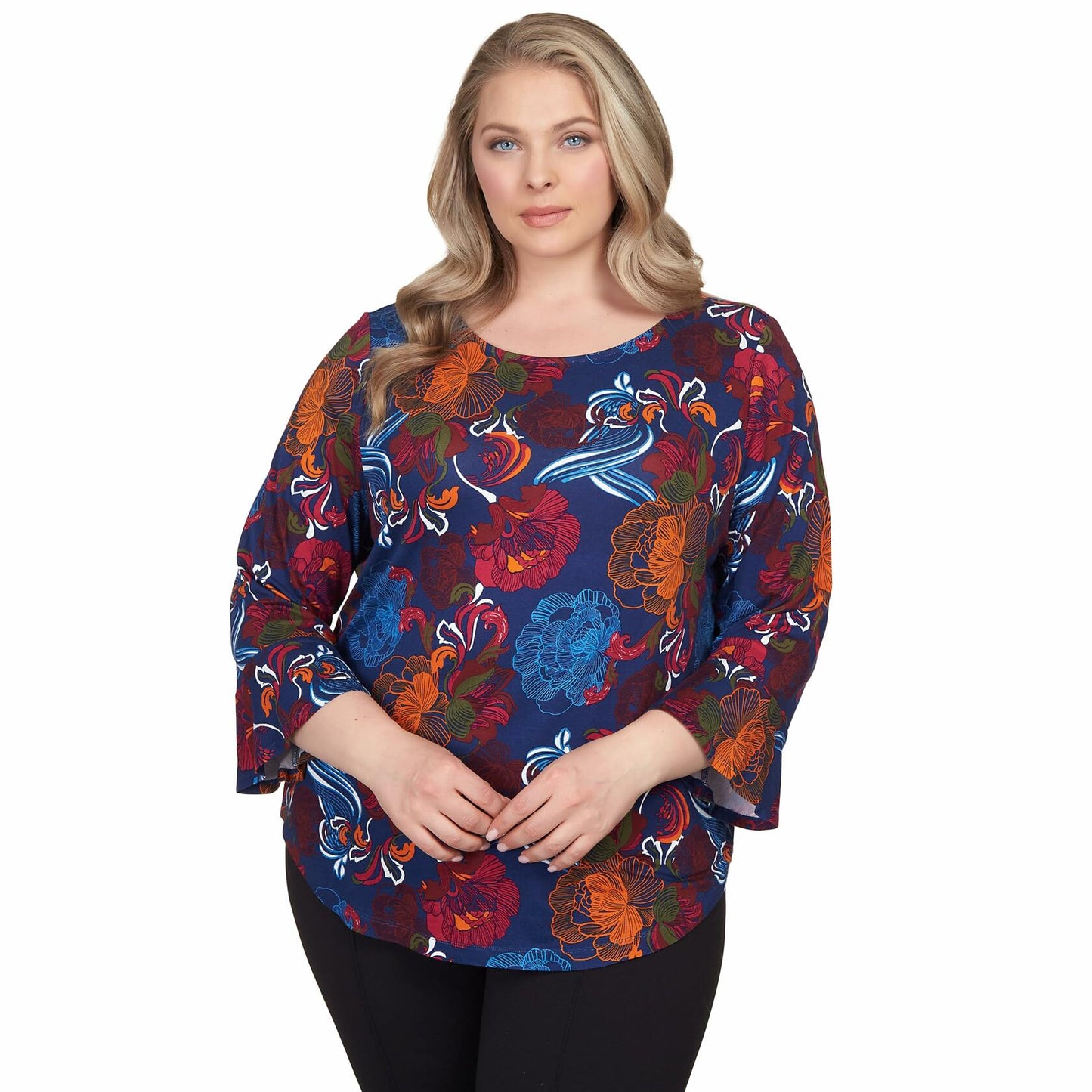Ruby Rd. Must Have Rayon Floral Top with Bell Sleeve Washable