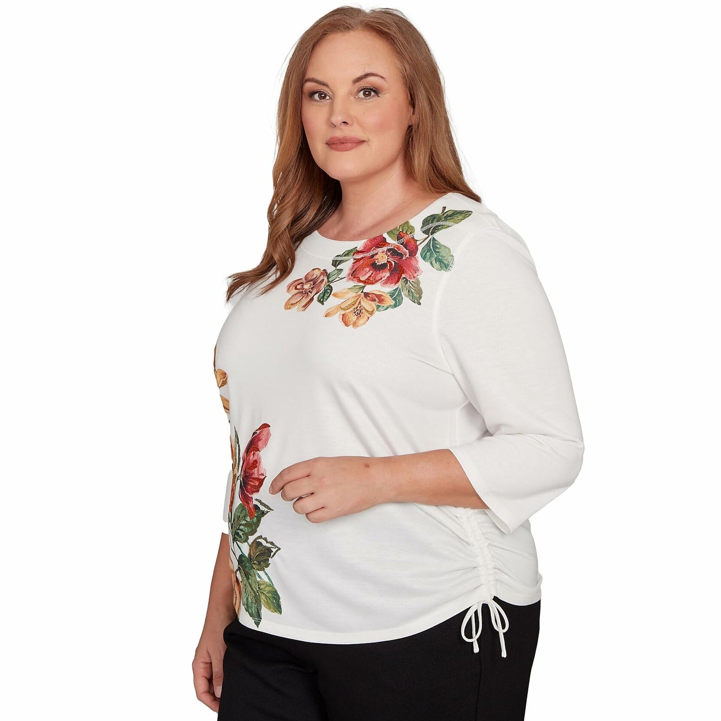 Asymmetric Floral Side Tie Top