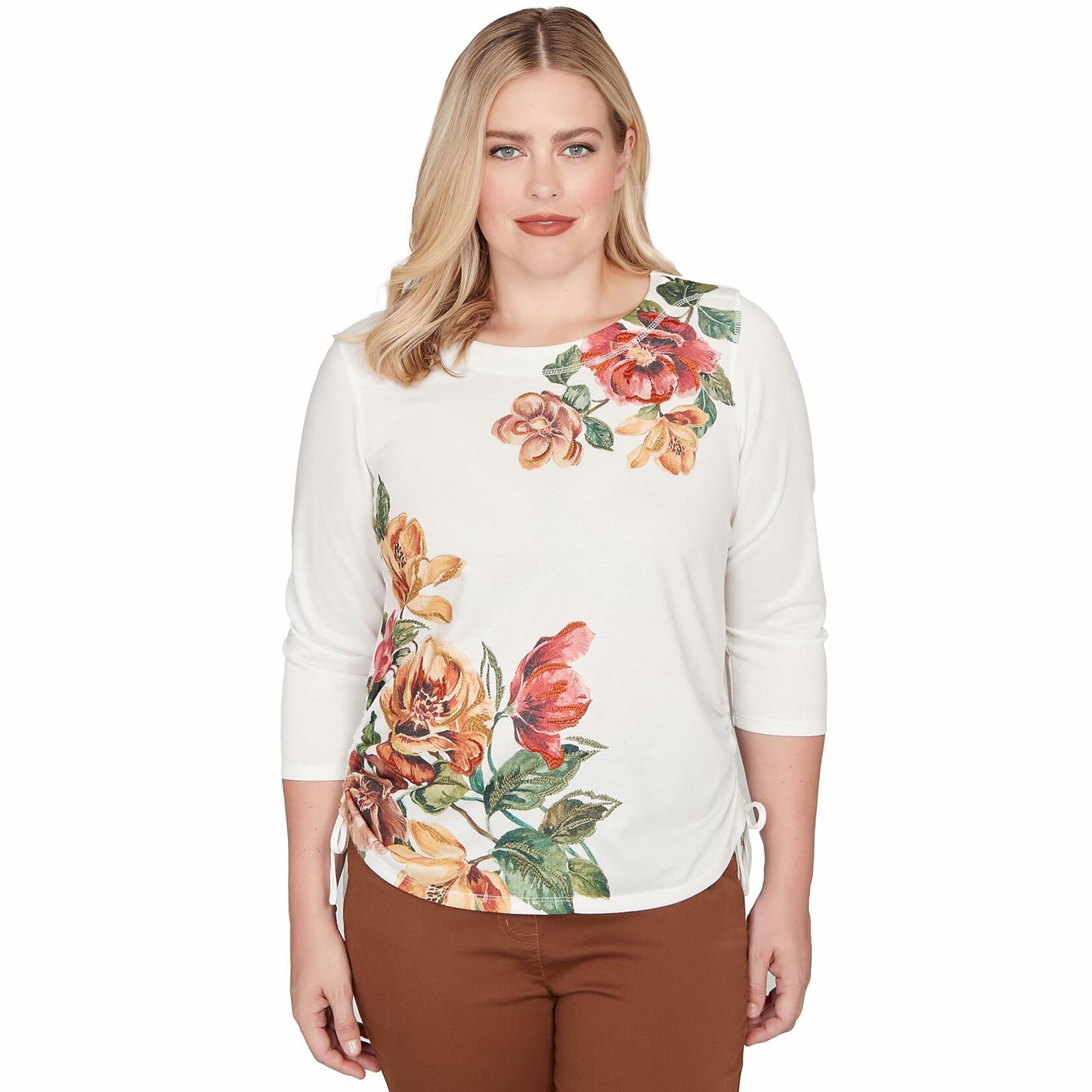 Asymmetric Floral Side Tie Top