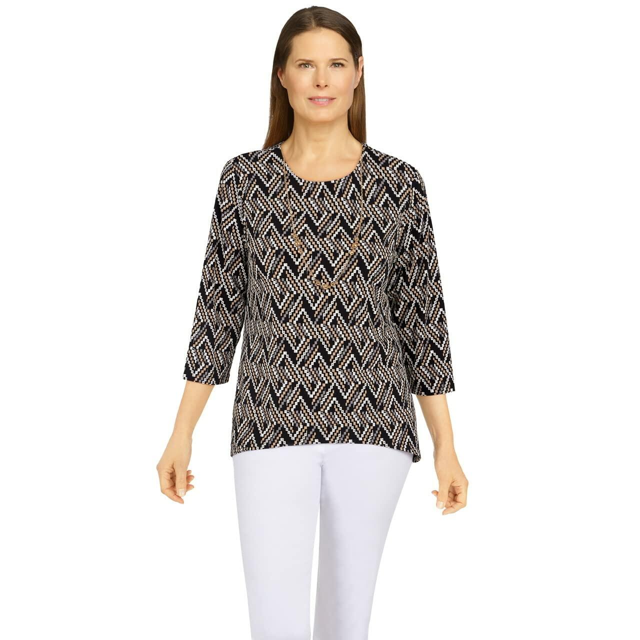Alfred Dunner Multicolored Classic Polyester Top with Sharkbite Hems XL