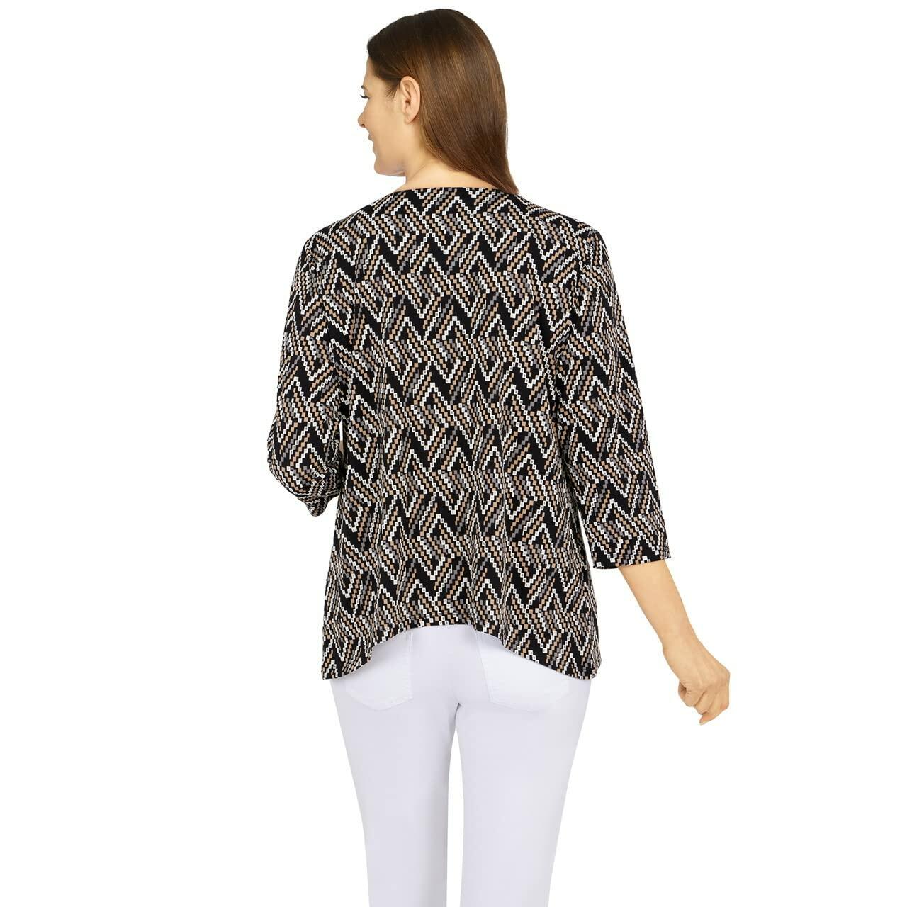 Alfred Dunner Multicolored Classic Polyester Top with Sharkbite Hems XL