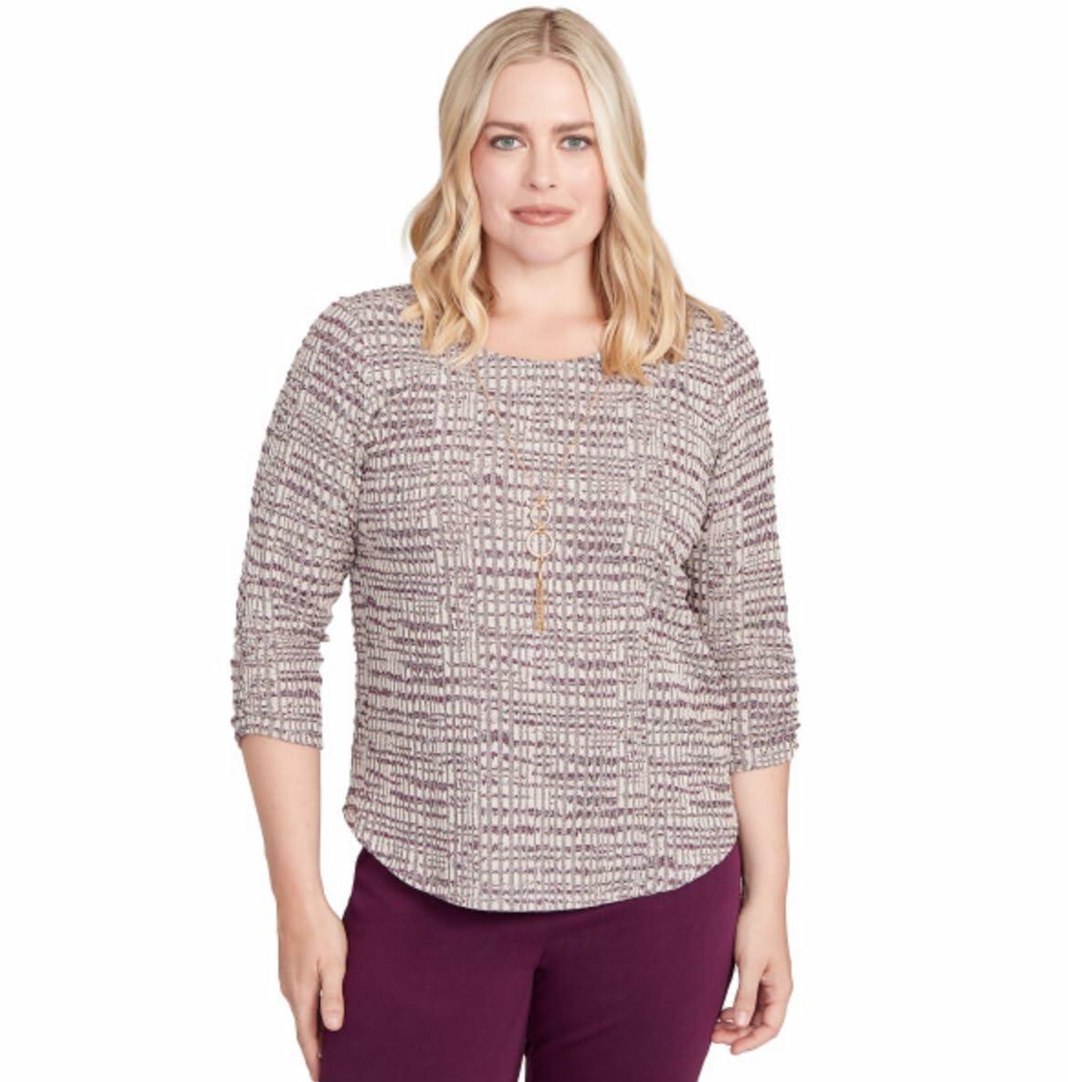 Textured Shimmer Space Dye Top with Necklace