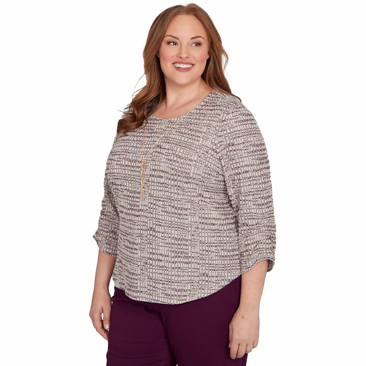 Textured Shimmer Space Dye Top with Necklace