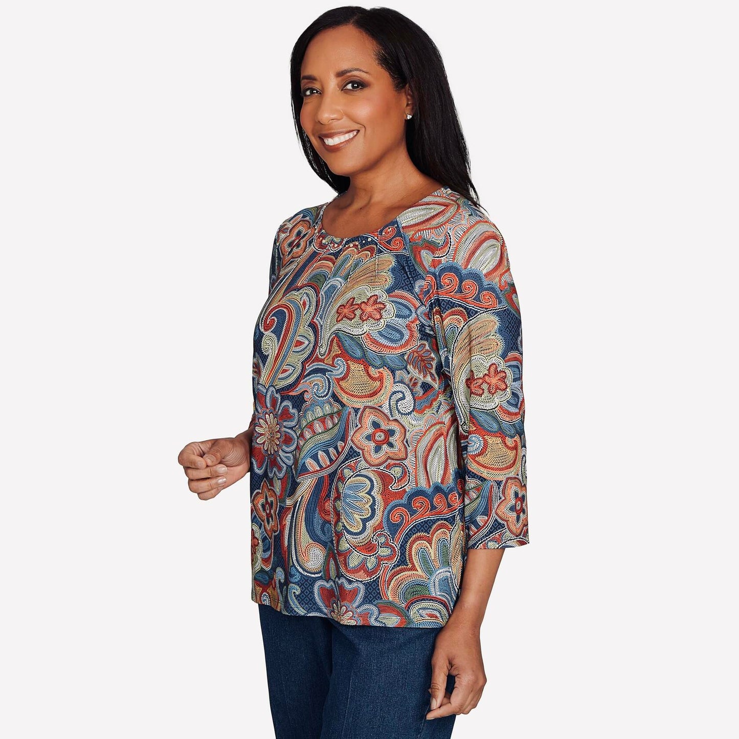 Alfred Dunner Stiched Floral Batik Polyester Top