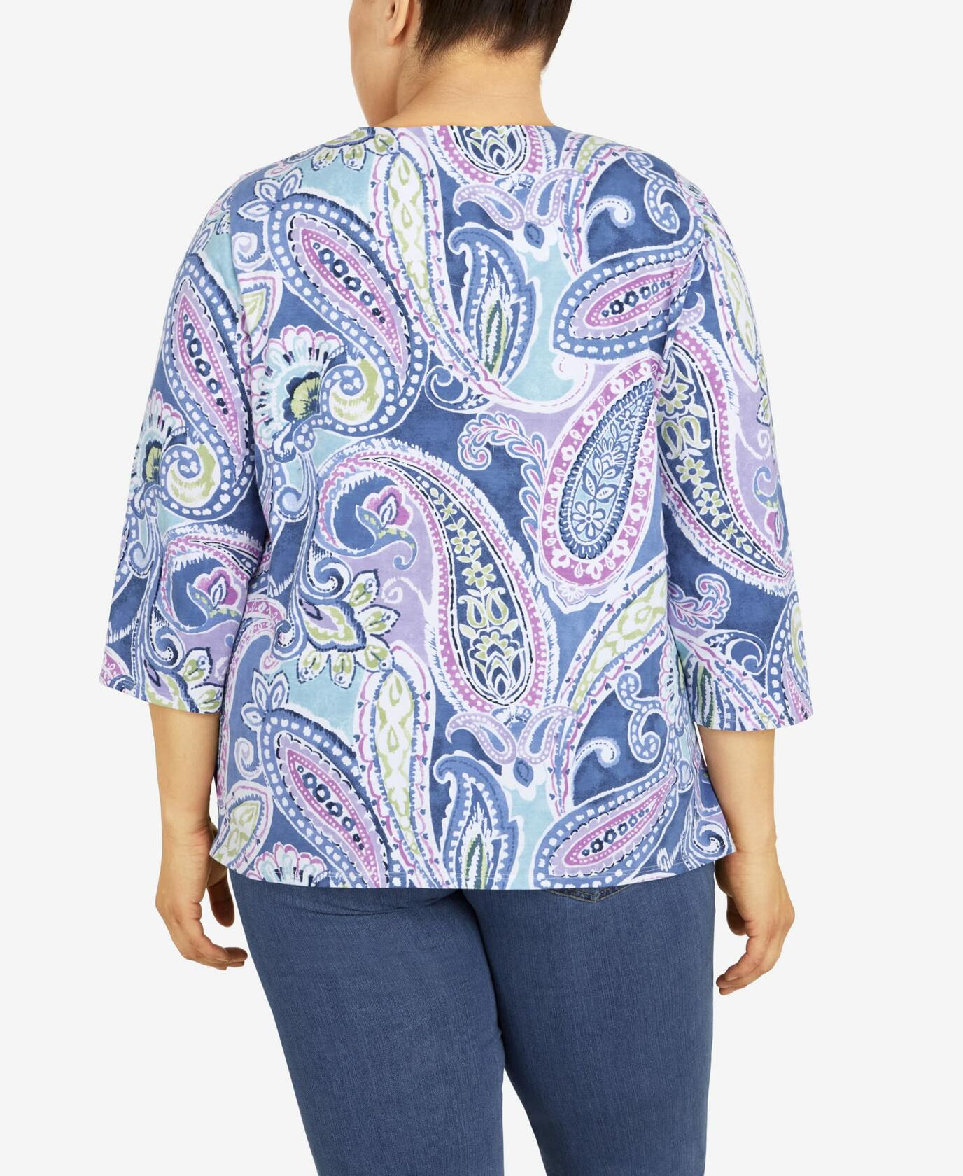 Alfred Dunner Women's Plus-Size Split Neck Playful Paisley Top