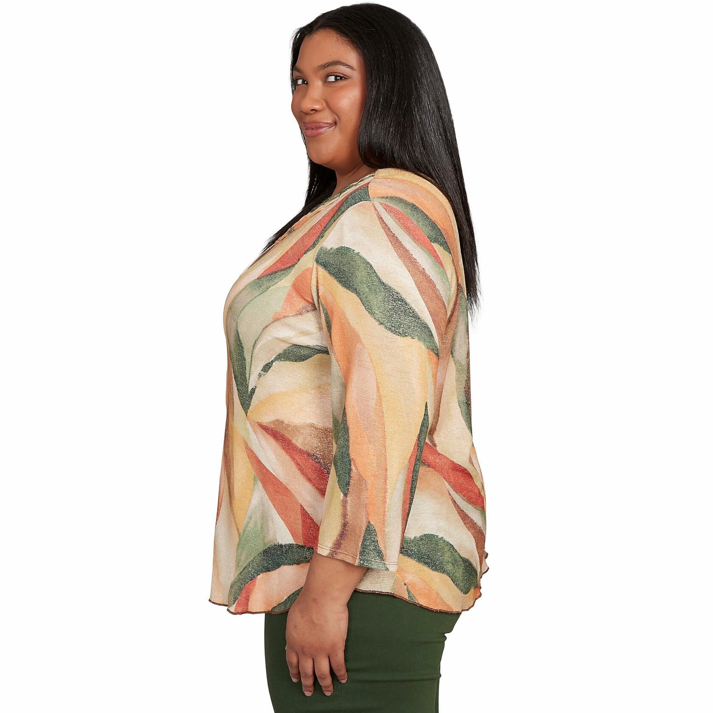 Alfred Dunner Stained Glass Shimmer V-Neck Top