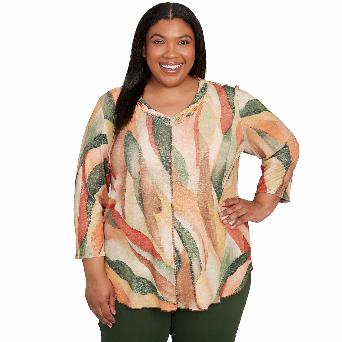 Alfred Dunner Stained Glass Shimmer V-Neck Top