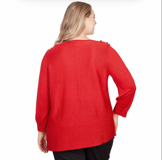 Ruby Rd. Light Weight Shiny Pullover Sweater (US, Alpha, 1X, Plus, Regular, Plus Size, Red)