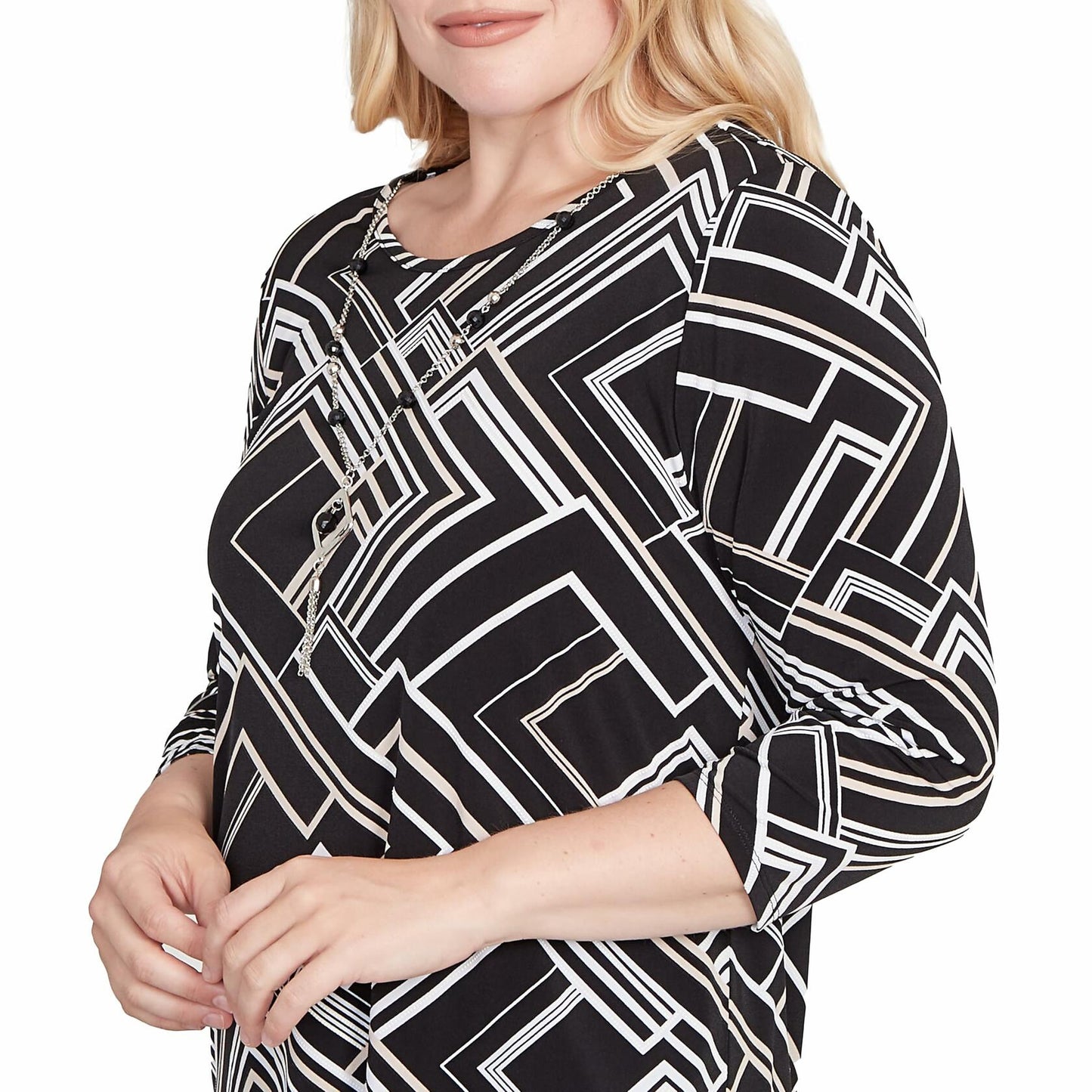 Geometric Textured Top with Necklace