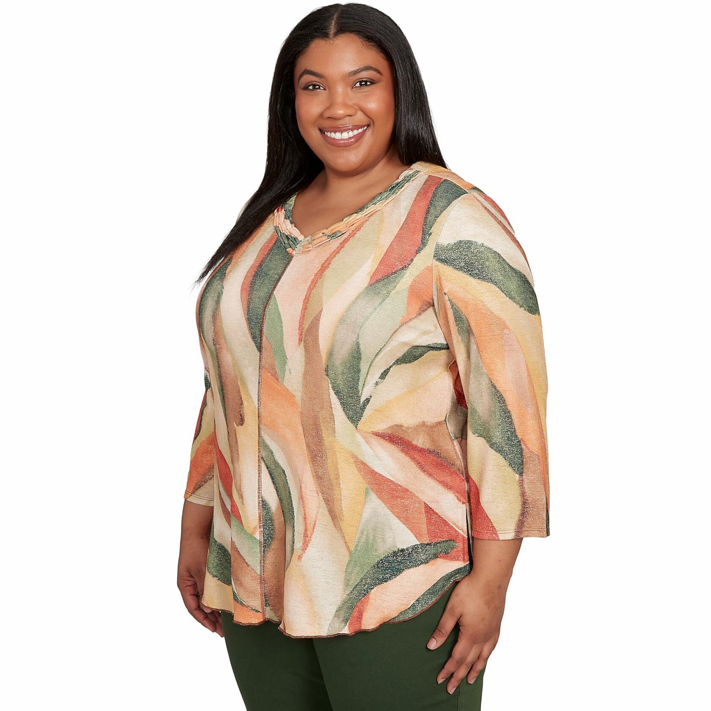 Alfred Dunner Stained Glass Shimmer V-Neck Top