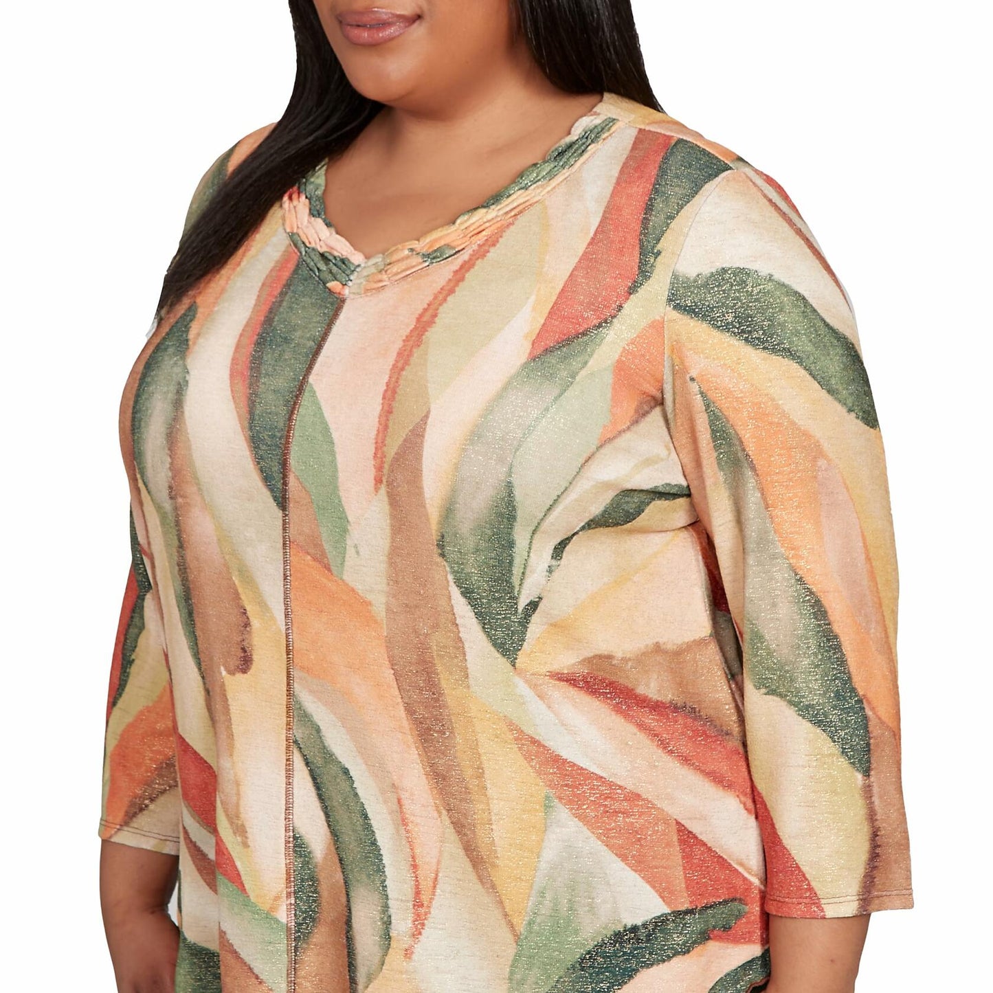 Alfred Dunner Stained Glass Shimmer V-Neck Top