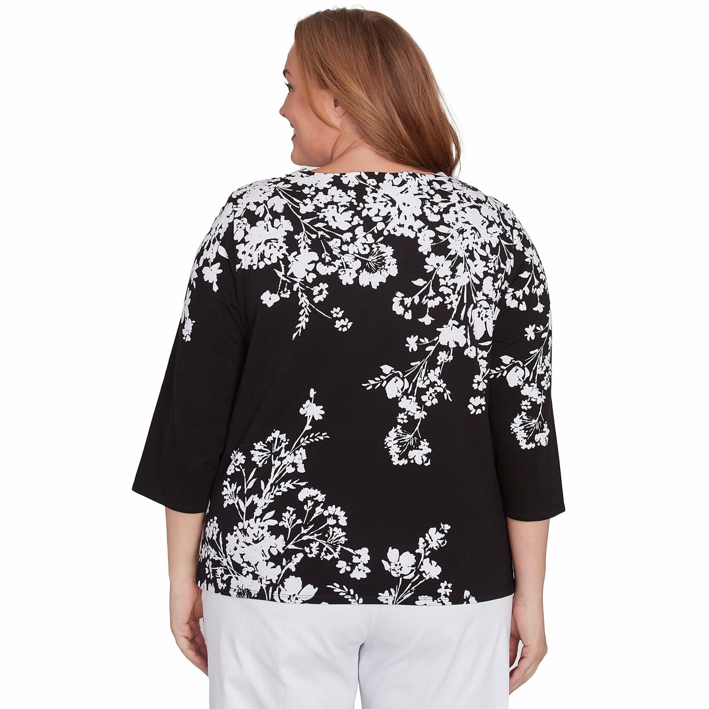 Asymmetric Floral Monotone Crewneck Top