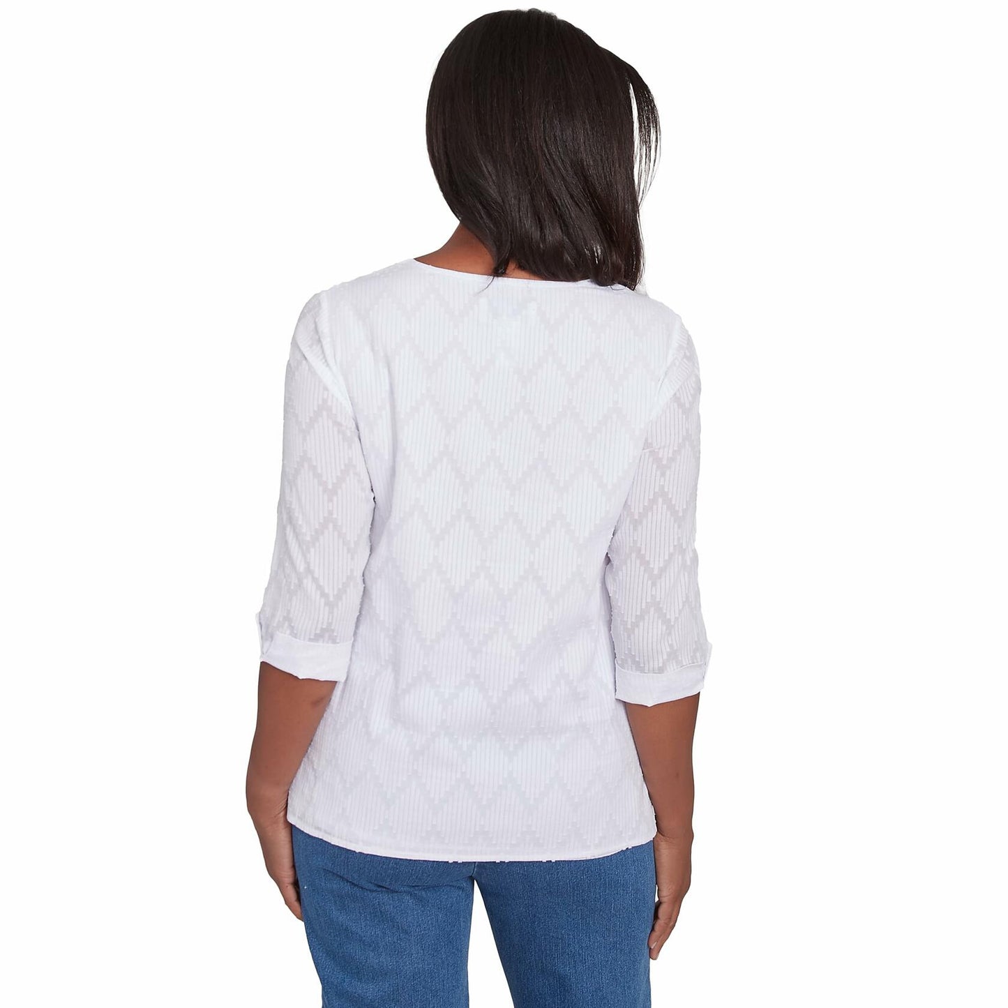 White Textured Split Neck Top