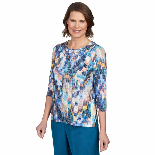 Alfred Dunner Brushstroke Lightweight Top (US, Alpha, Small, Regular, Regular, Standard, Denim)