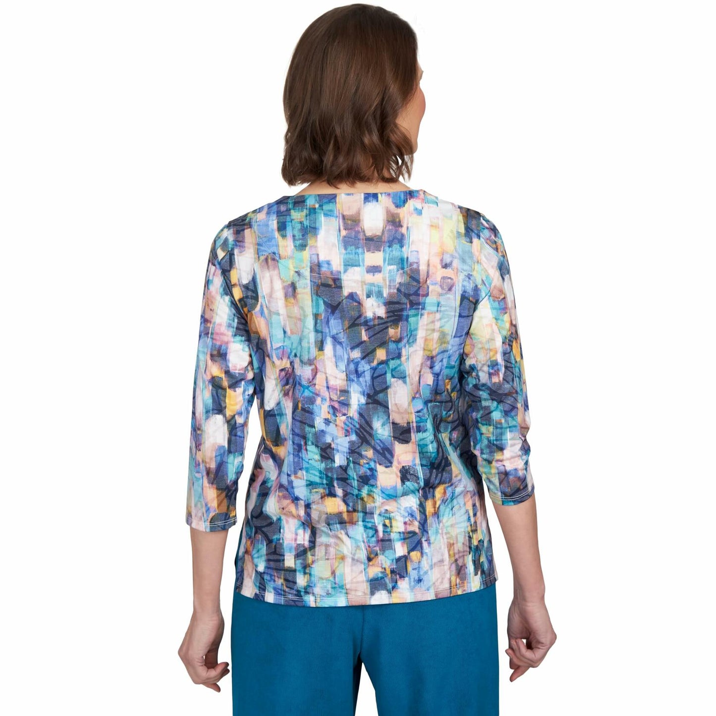 Alfred Dunner Brushstroke Lightweight Top (US, Alpha, Small, Regular, Regular, Standard, Denim)